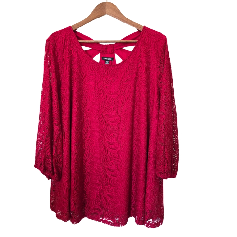 NWT Plus Size Roz & Ali 3/4 Sleeve Lace Blouse